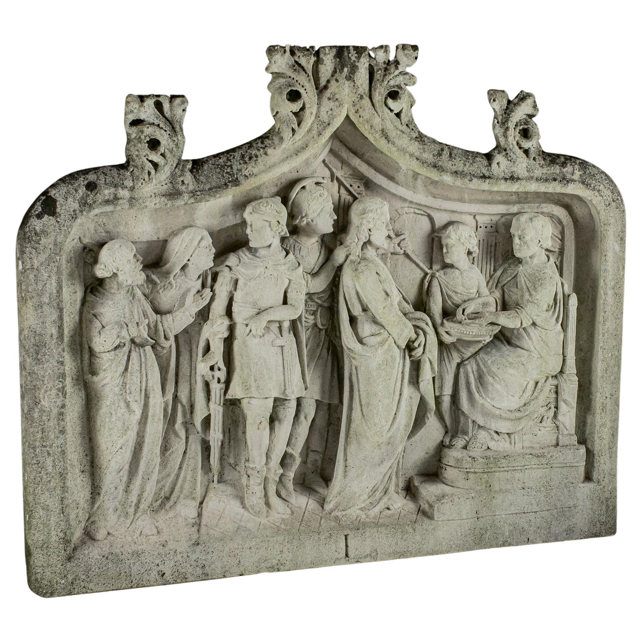 Impressionnant relief en pierre sculptée du 18e siècle ou plus antérieur de la Condemnation en vente