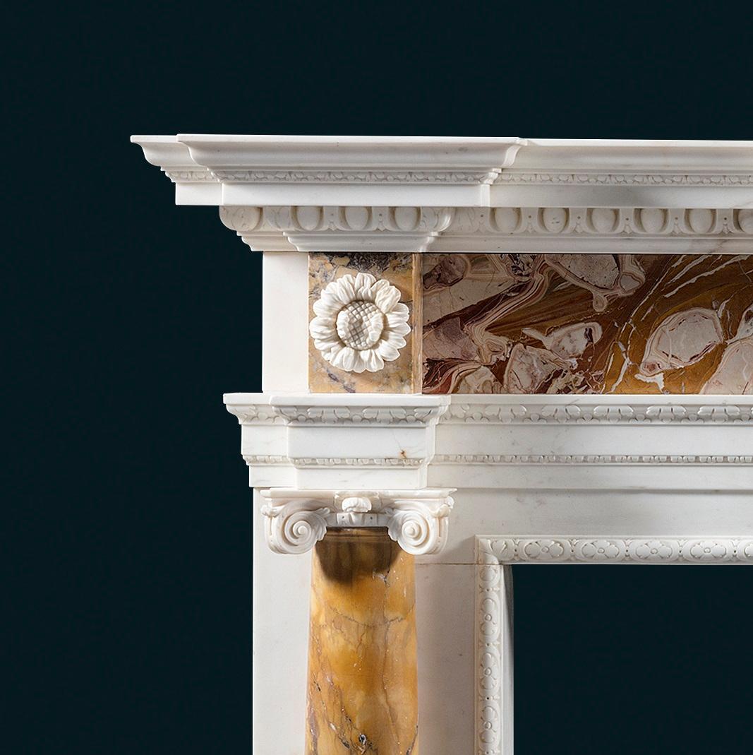 British 18th Century Palladian Style Fireplace in Statuary, Jasper & Sienna Marbles