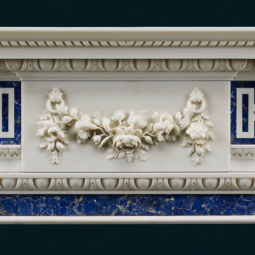 Veneer Impressive 18th Century Style Carved Statuary Marble Fireplace