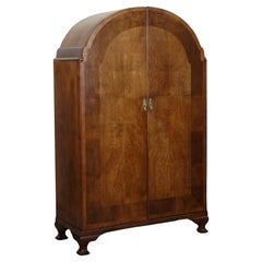 IMPRESSIVE 1930'S ART DECO WARING & GiLLOW DOMED TOPPED BURR WALNUT WARDROBE