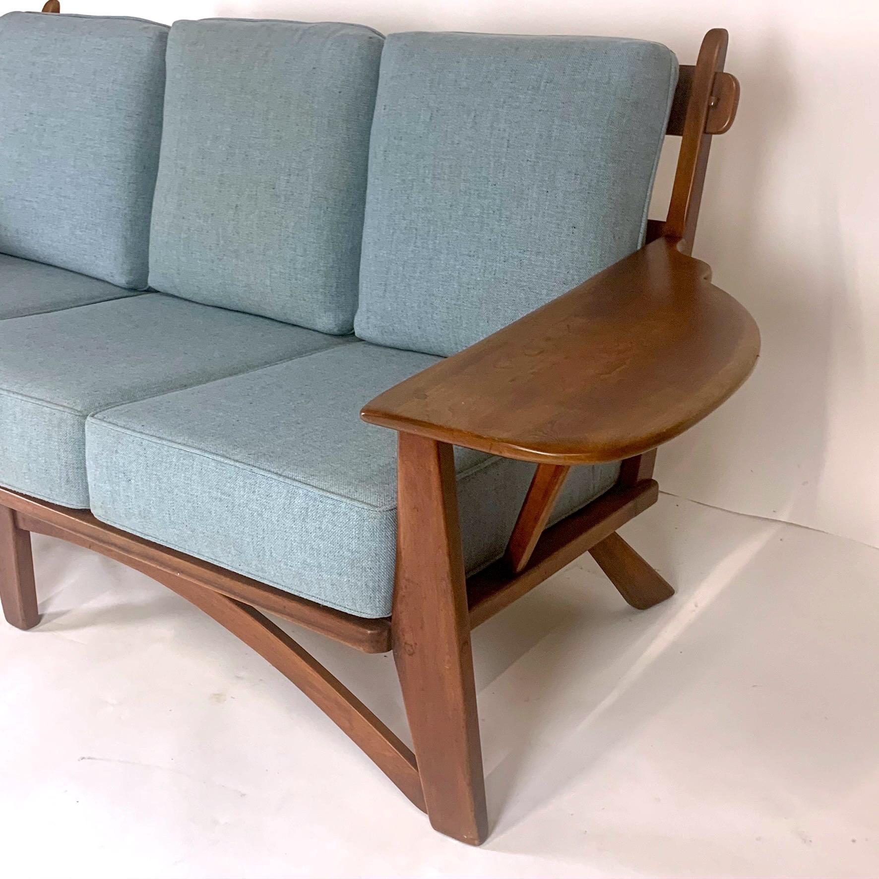 Upholstery Impressive 1930s Cushman Maple Paddle Arm Sofa Designed by William DeVries