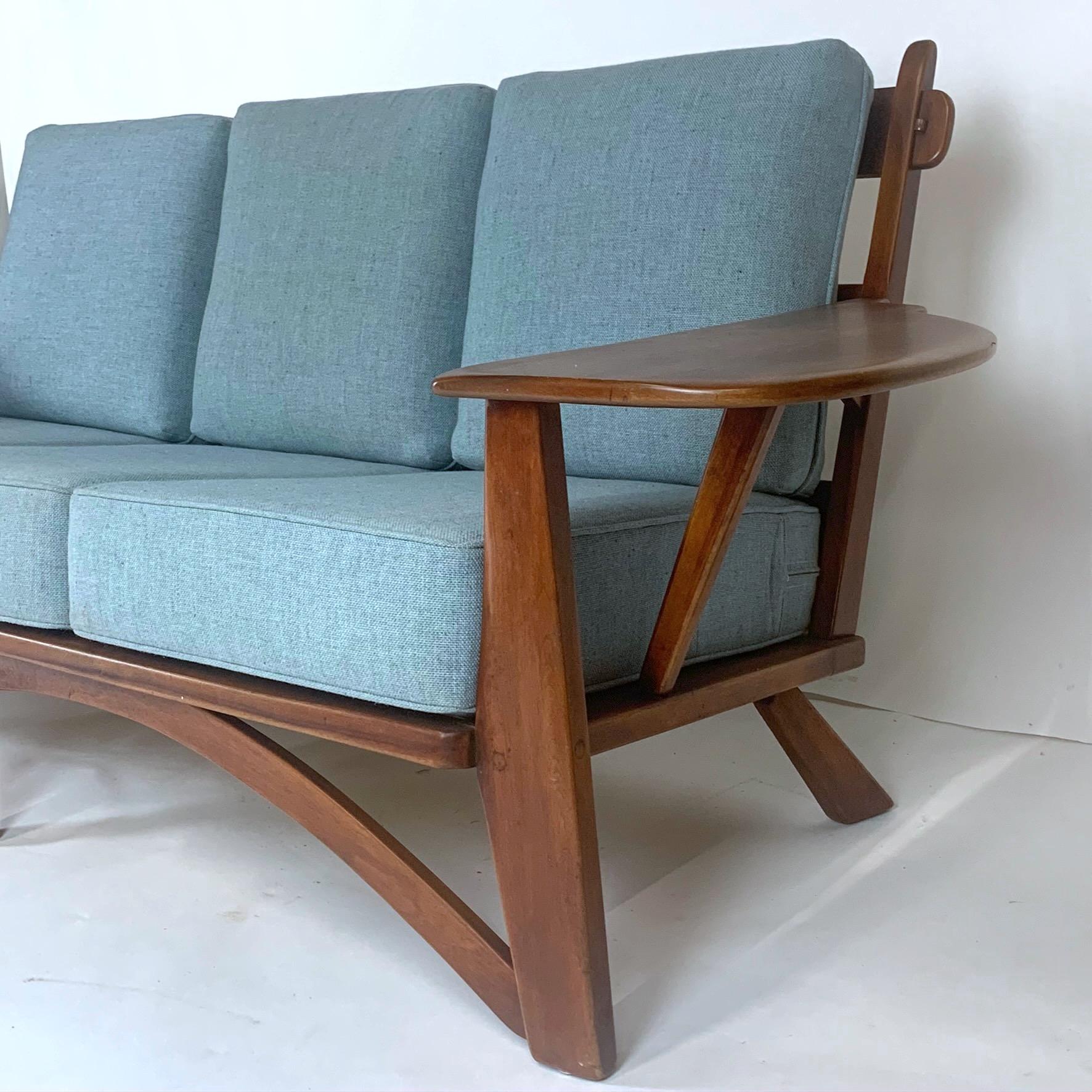Impressive 1930s Cushman Maple Paddle Arm Sofa Designed by William DeVries 1