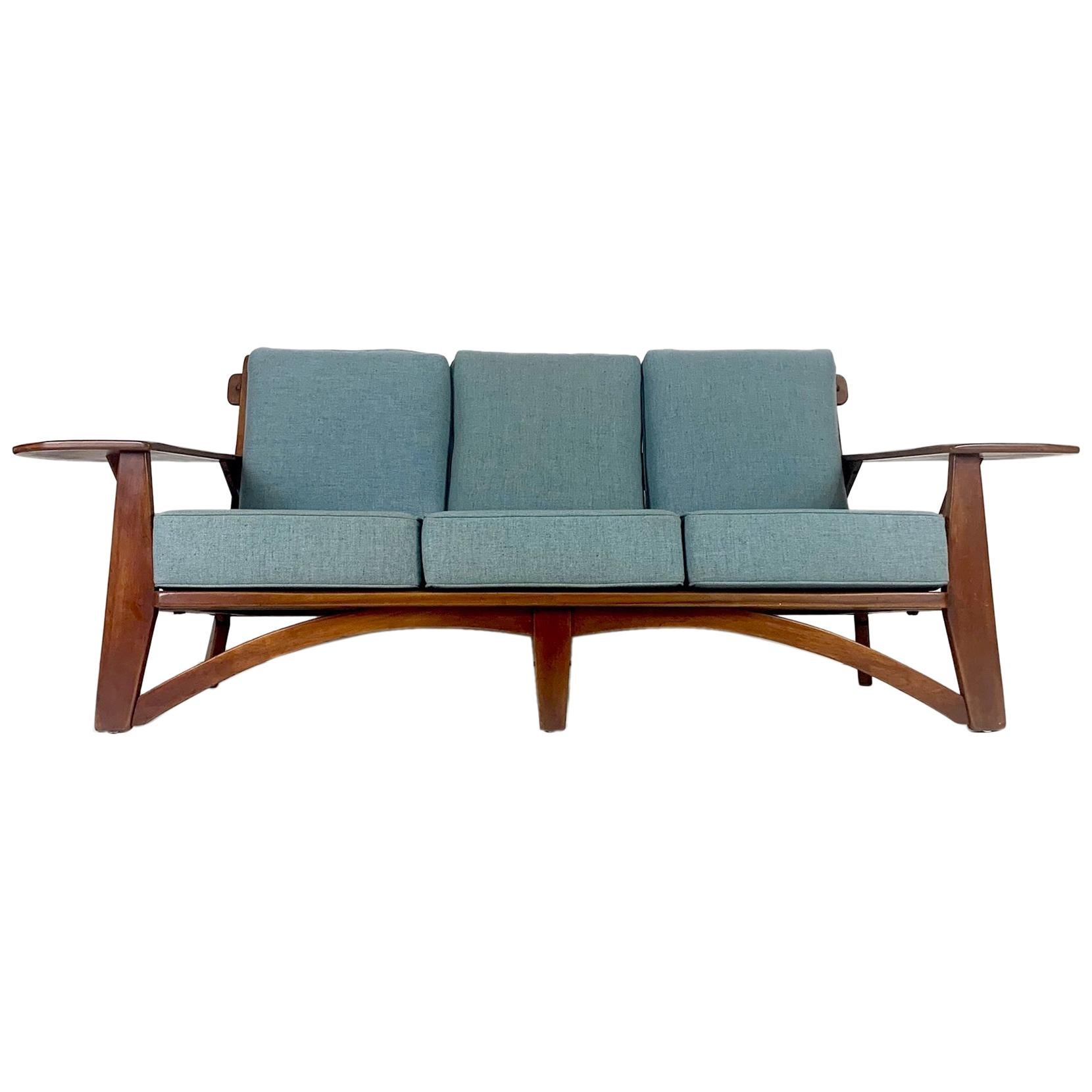 Impressive 1930s Cushman Maple Paddle Arm Sofa Designed by William DeVries