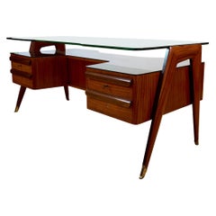 Impressive 1950s Italian Desk in Exotic Wood