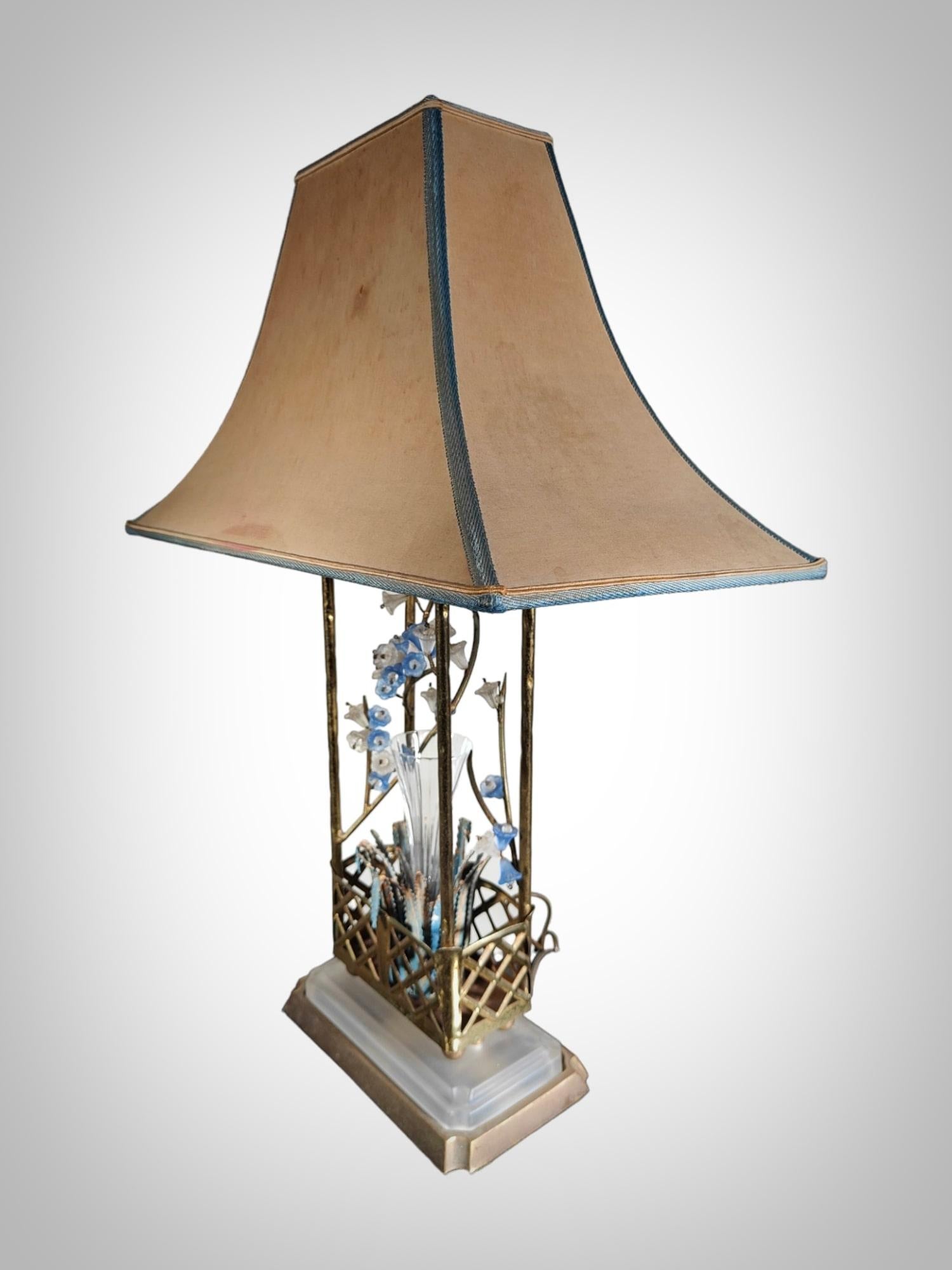 20th Century Impressive 1950s Jansen Lamp: Timeless Elegance in Crystal and Brass For Sale
