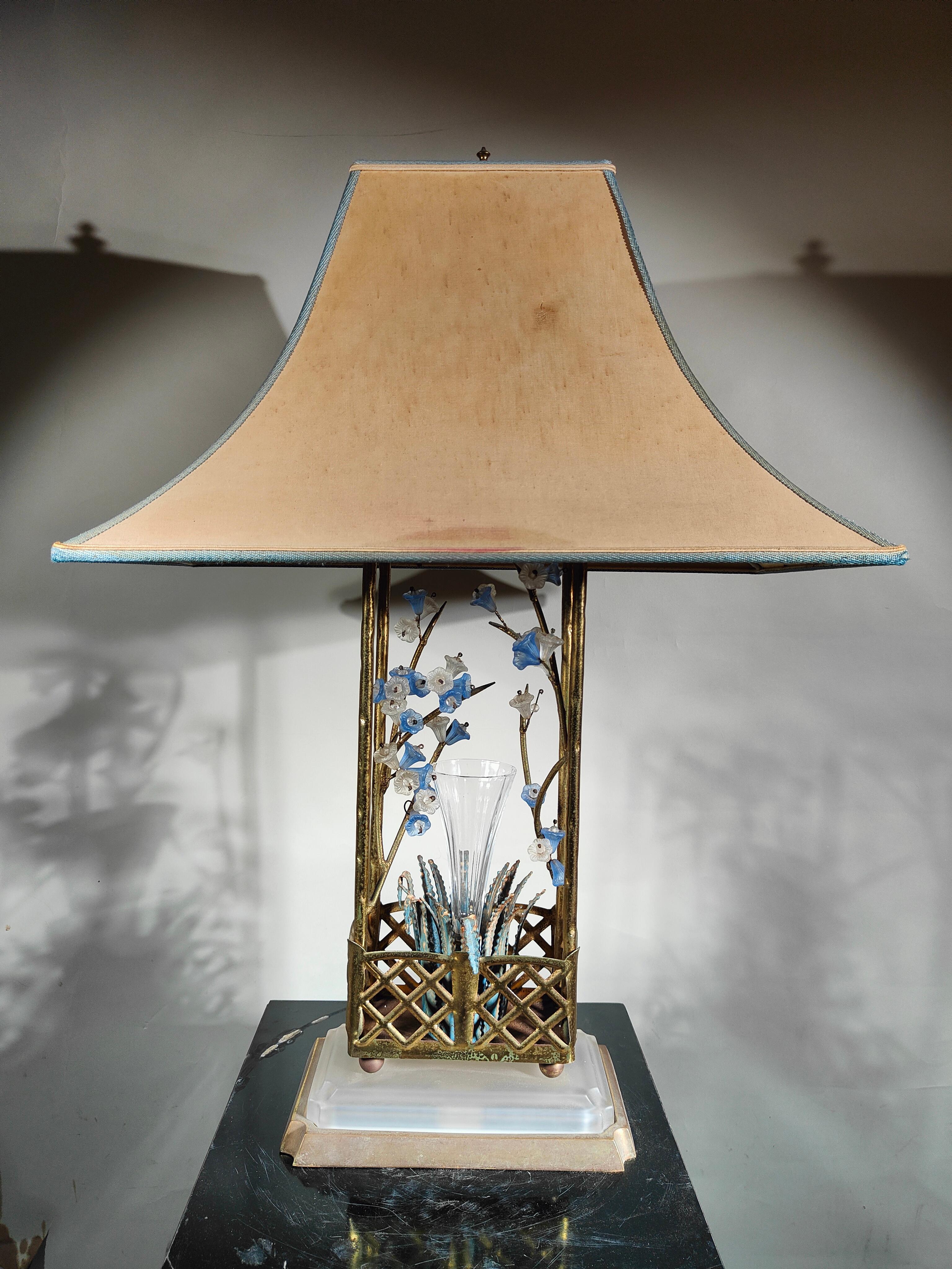 Art Glass Impressive 1950s Jansen Lamp: Timeless Elegance in Crystal and Brass For Sale