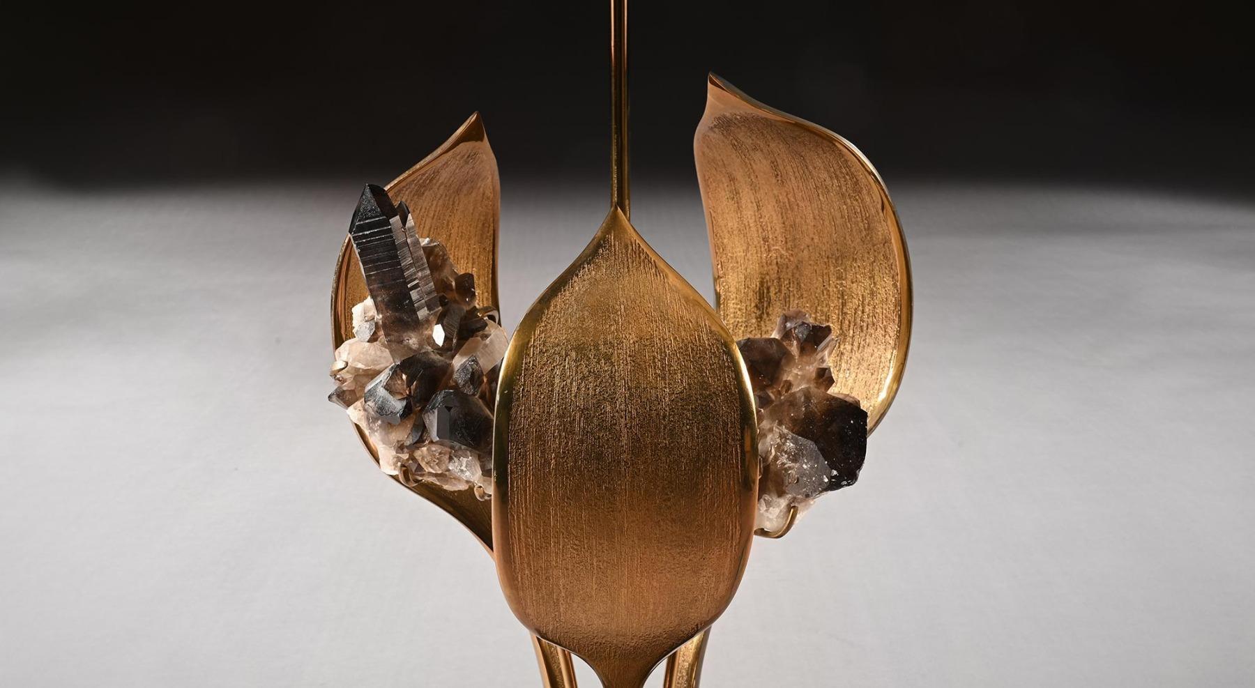 Impressive 1970 Gilt Bronze and Quartz Lamp by Willy Daro 4