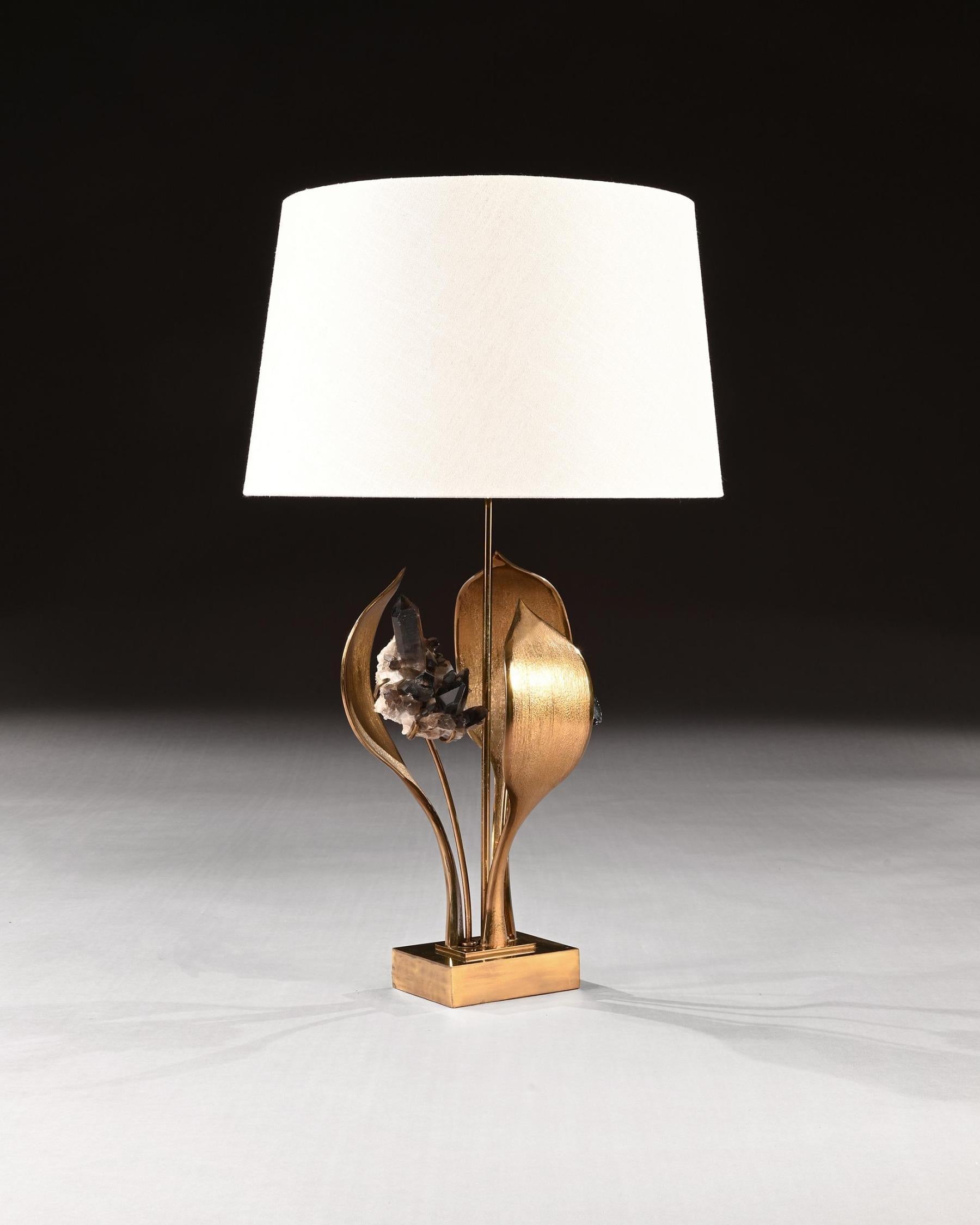 Belgian Impressive 1970 Gilt Bronze and Quartz Lamp by Willy Daro
