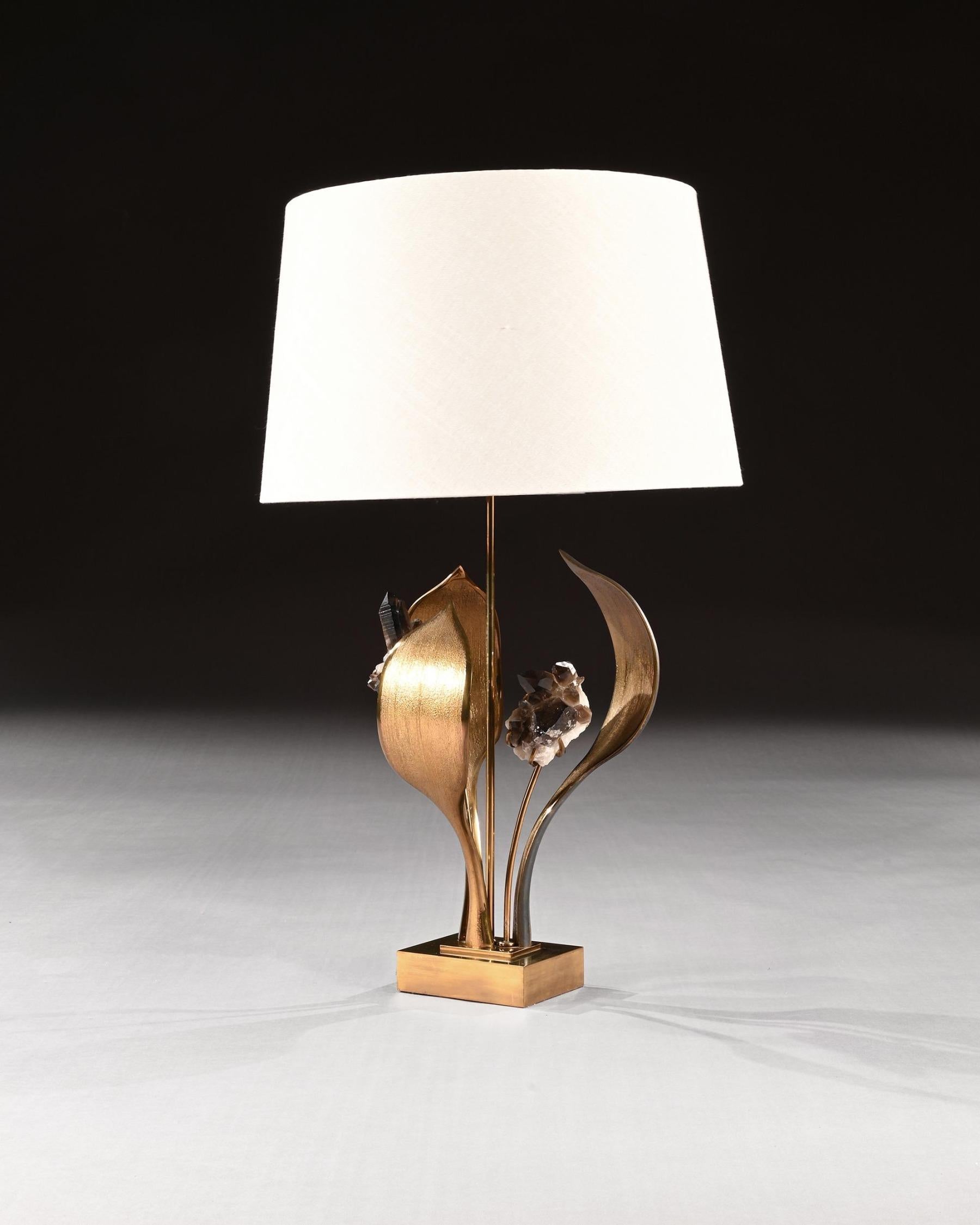 Impressive 1970 Gilt Bronze and Quartz Lamp by Willy Daro In Good Condition In Benington, Herts