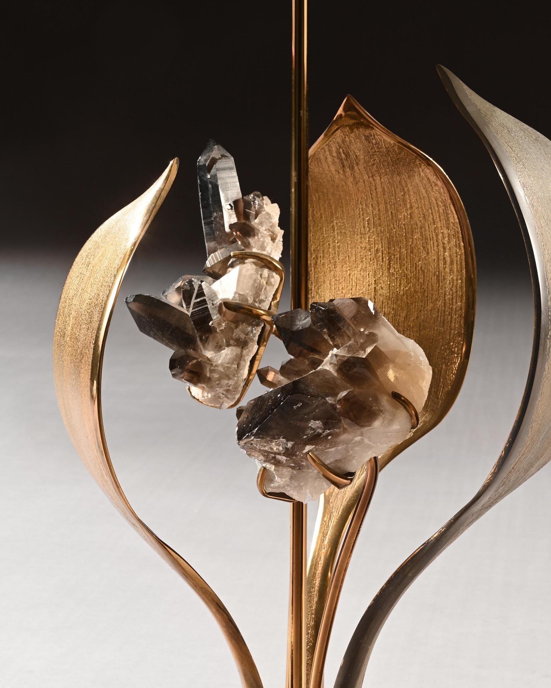 Brass Impressive 1970 Gilt Bronze and Quartz Lamp by Willy Daro