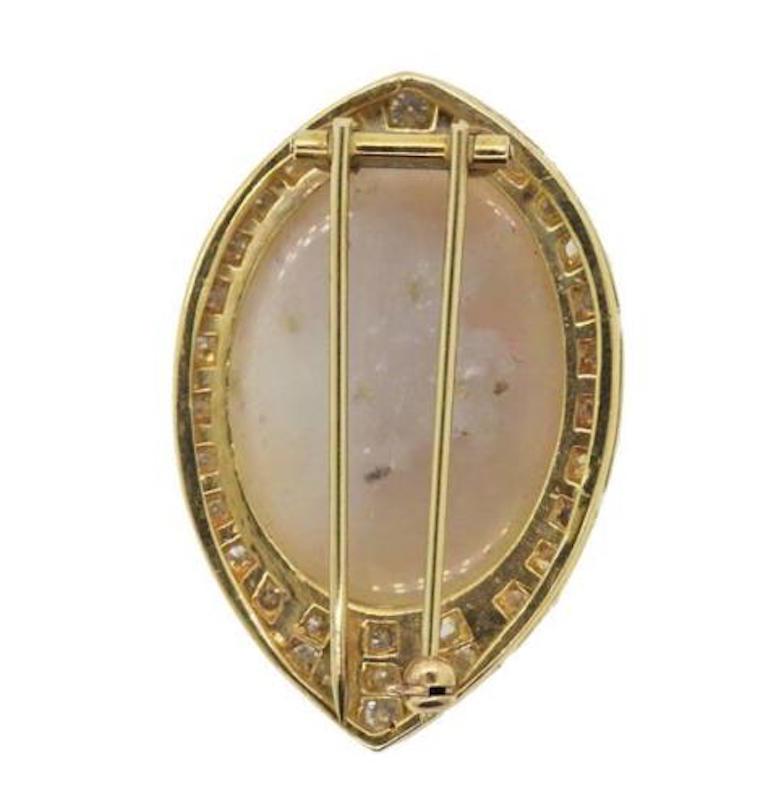Impressive Large 30ct VS Diamond Opal 14k Gold Brooch Pendant Pin

This piece is a beauty! Can be used as a pendant on a gold chain or omega, 
and could also be fitted with a small loop. 

 The large 28-29 carat fiery opal measures approximately