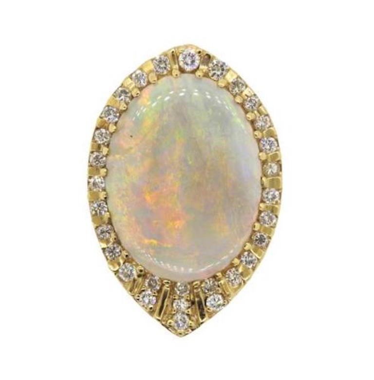 Impressive 1970s 14 Karat Gold 29 Carat Opal VS Diamond Brooch Necklace Pendant For Sale