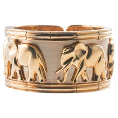 Impressive 1980s Elephant Gold Cuff Bracelet 185.5 g