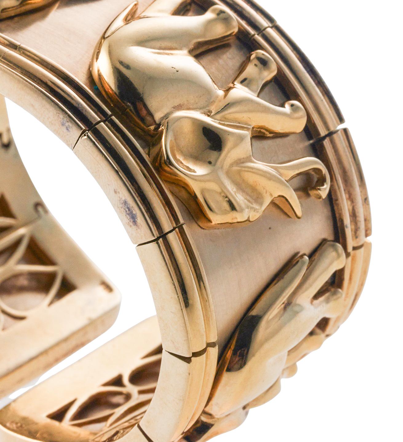 Women's Impressive 1980s Elephant Gold Cuff Bracelet 189.2 grams