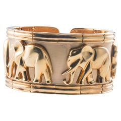 Impressive 1980s Elephant Gold Cuff Bracelet 189.2 grams