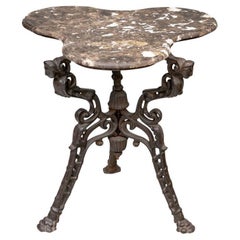 Impressive 19th C. Cast Wrought Iron Tripod Table With Marble Top