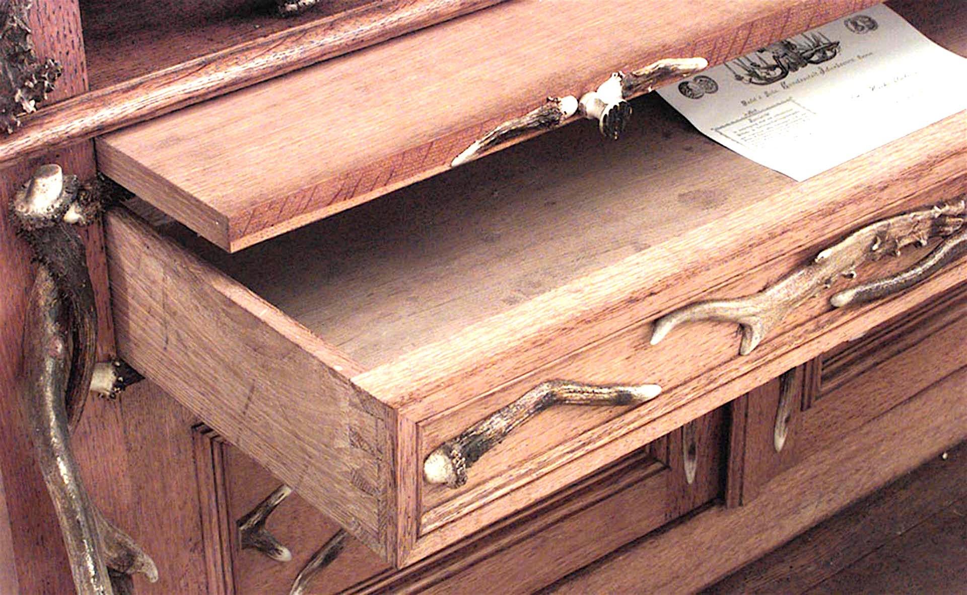 19th Century Rustic German Oak & Horn Cabinet For Sale