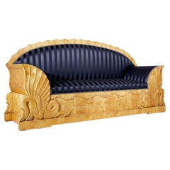 Impressive 19th Century Empire Carved Birch Sofa