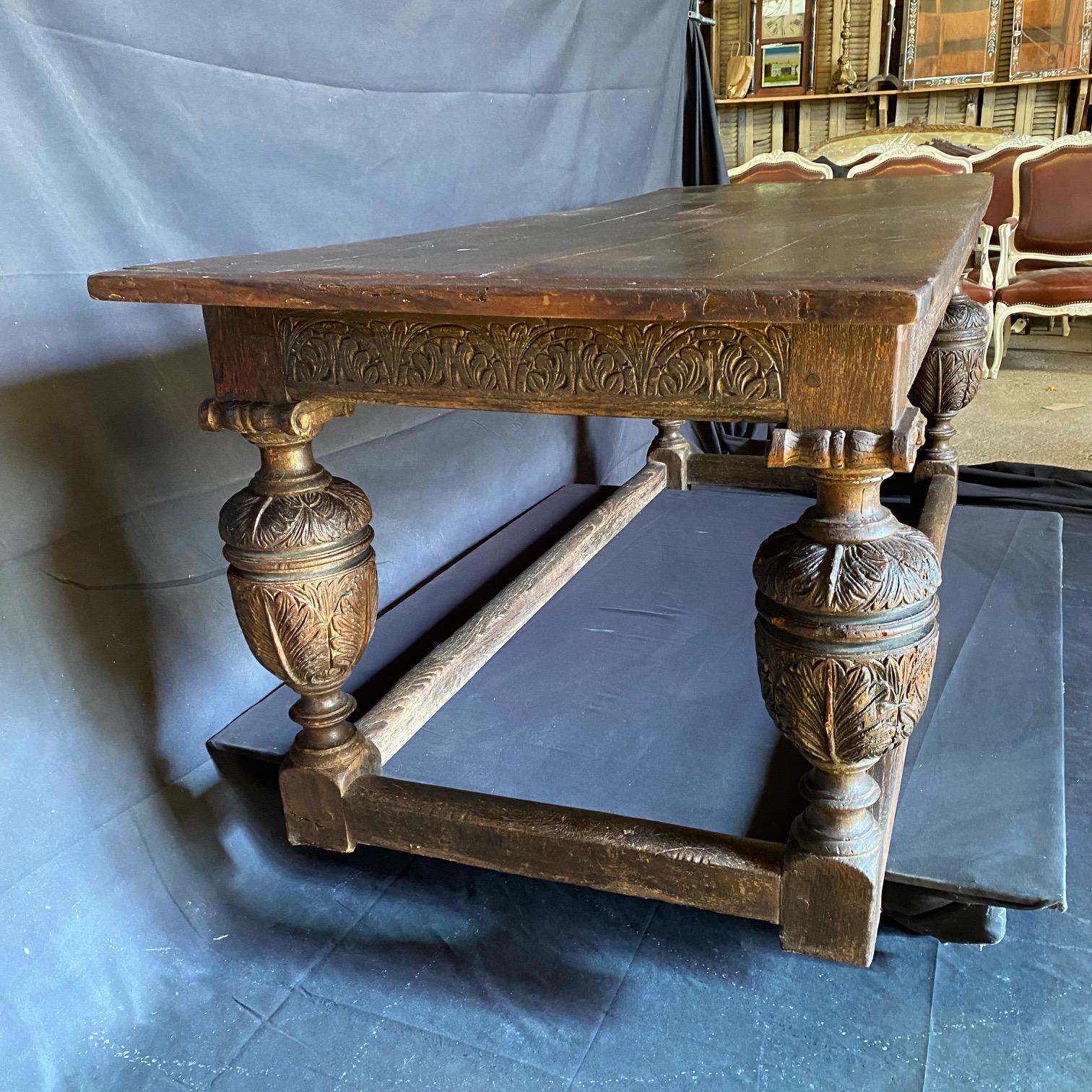 Jacobean Impressive 19th Century English Carved Solid Oak Refectory Table