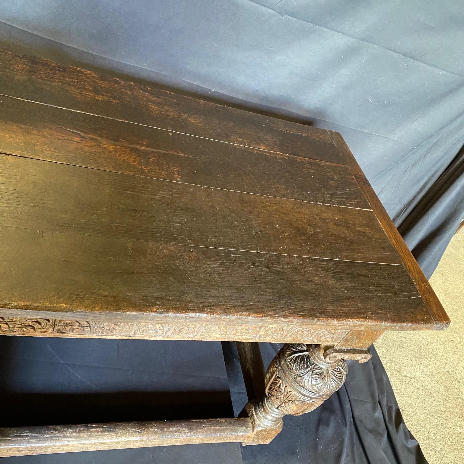 Impressive 19th Century English Carved Solid Oak Refectory Table In Good Condition In Hopewell, NJ