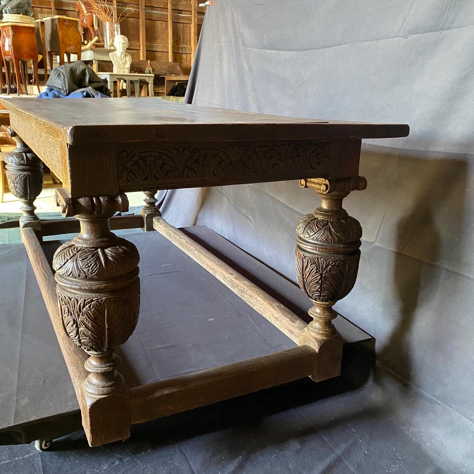 Impressive 19th Century English Carved Solid Oak Refectory Table 1