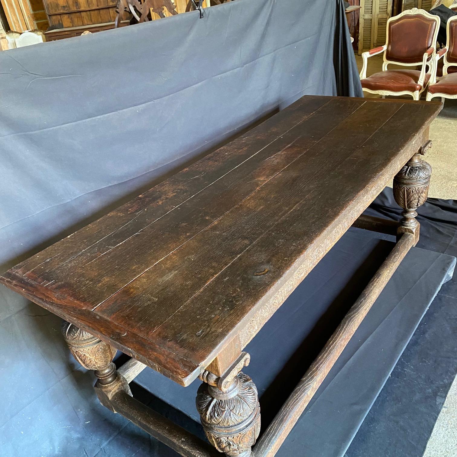 Impressive 19th Century English Carved Solid Oak Refectory Table 5