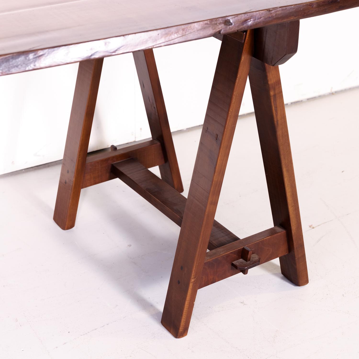 Trestle Table, made from Reclaimed 19th Century French Live Edge Cherrywood  6