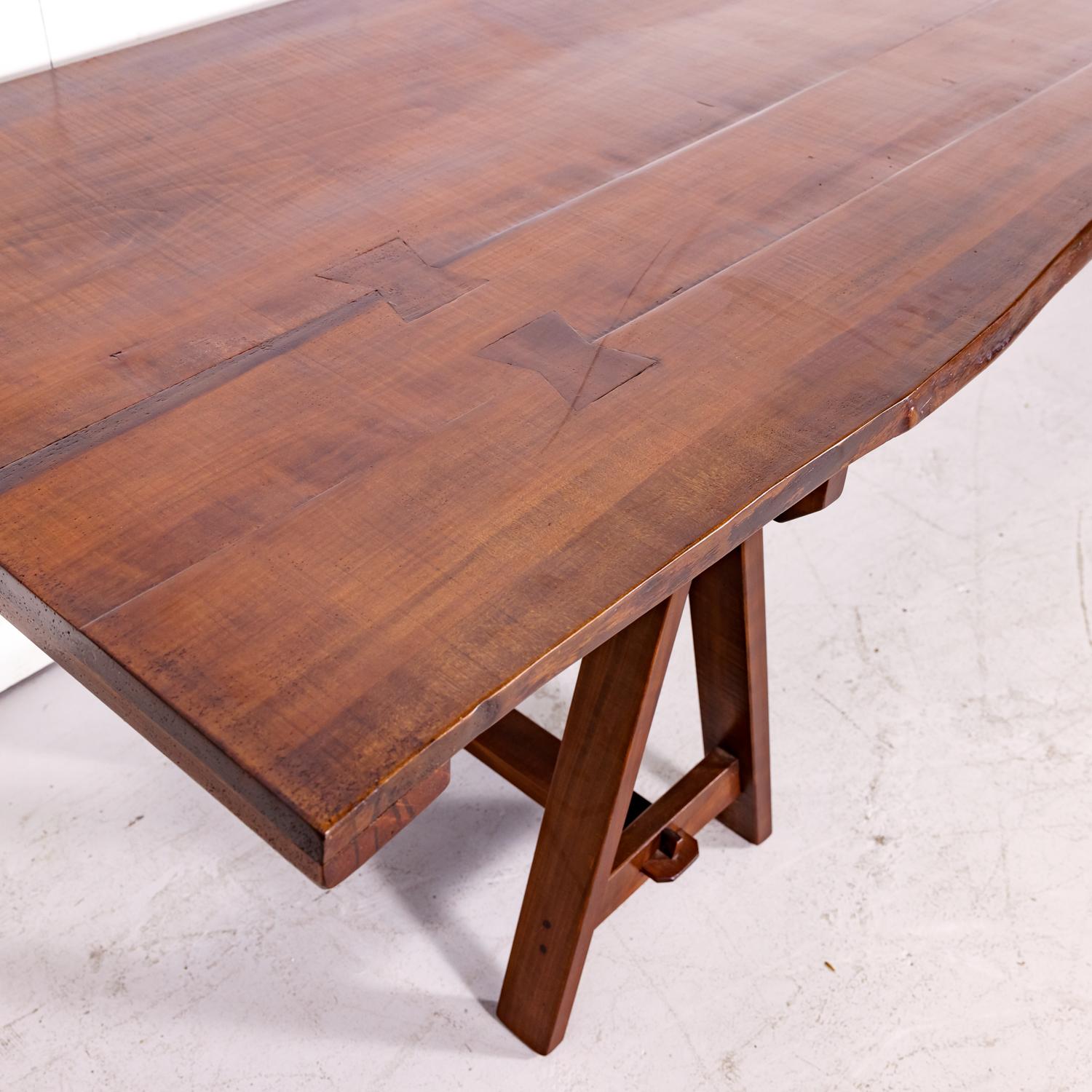 Trestle Table, made from Reclaimed 19th Century French Live Edge Cherrywood  5