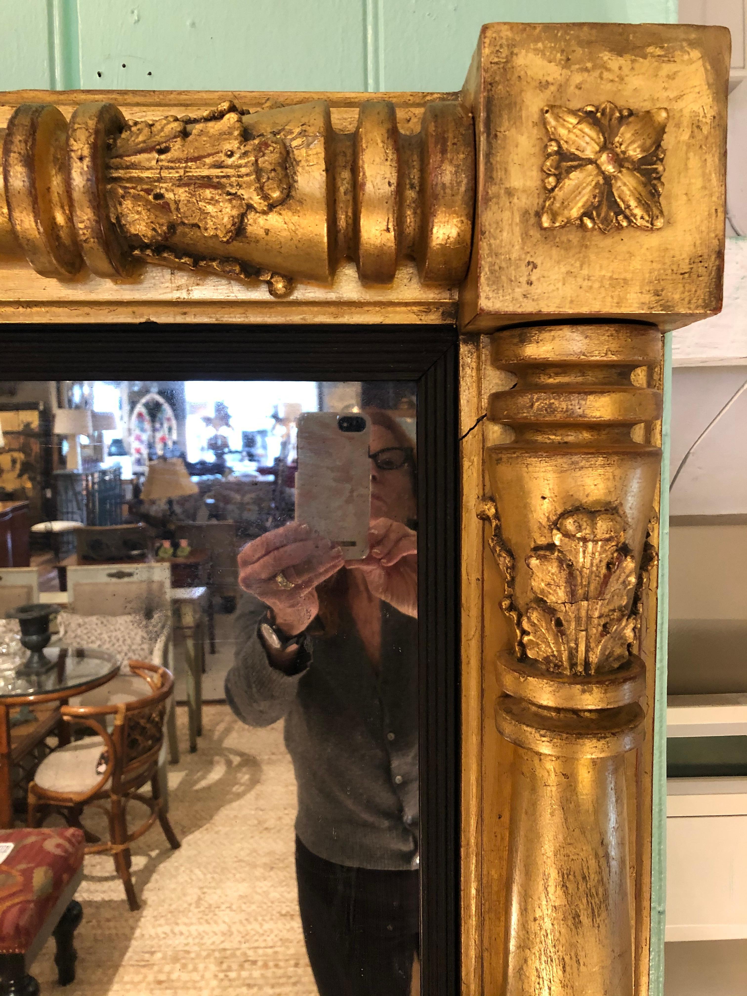 Impressive 19th Century Gutsy Giltwood Mantel Mirror 2