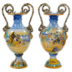 Impressive 19th Century Italian Majolica Centerpiece / Double Snake Handles