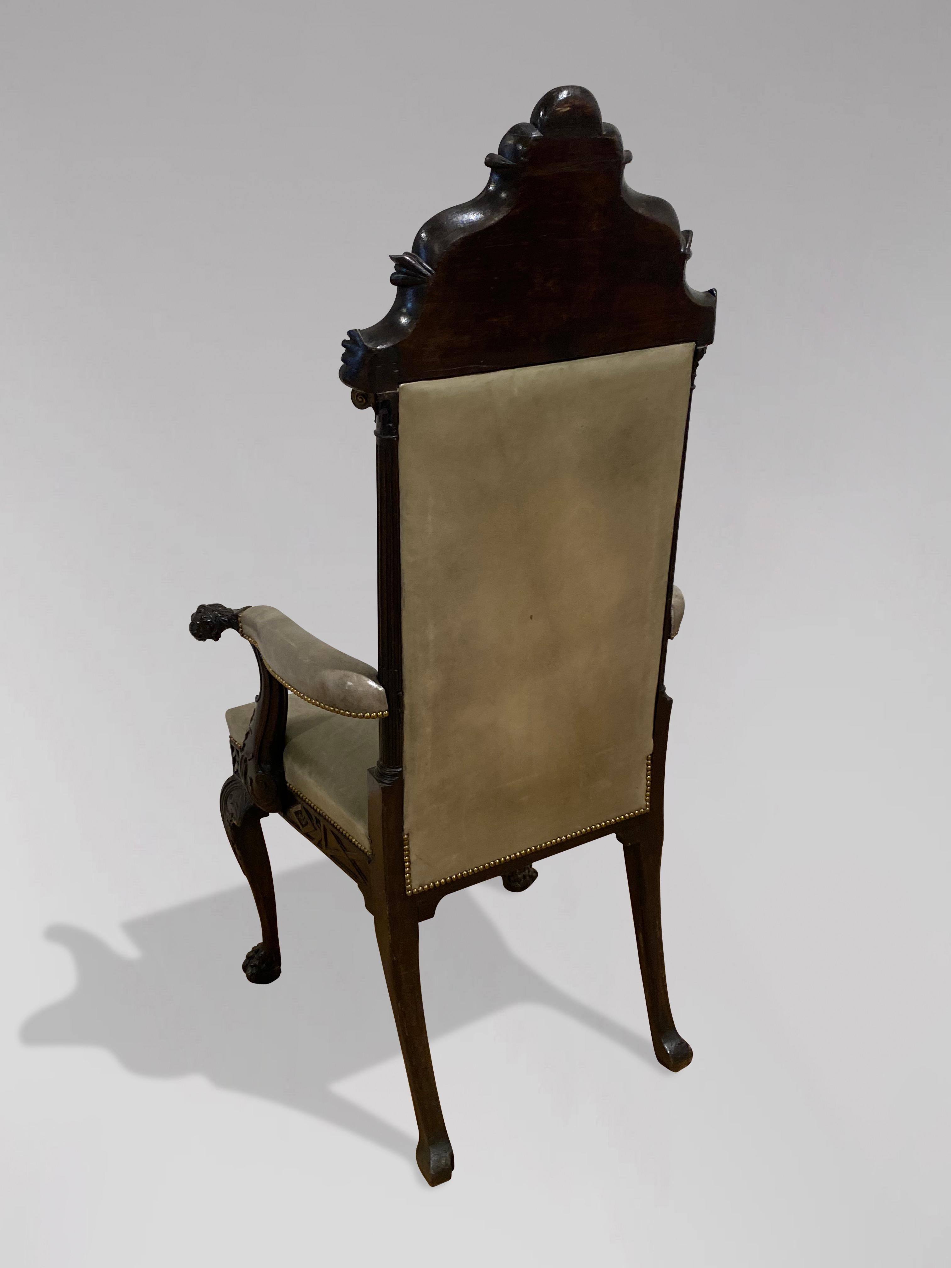 XIXe siècle Impressionnant fauteuil trône maçonnique en acajou et cuir du 19ème siècle en vente