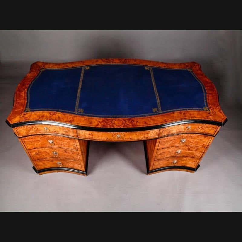 Embossed Impressive 20th Century English Style Writing Table, Beech Wood For Sale