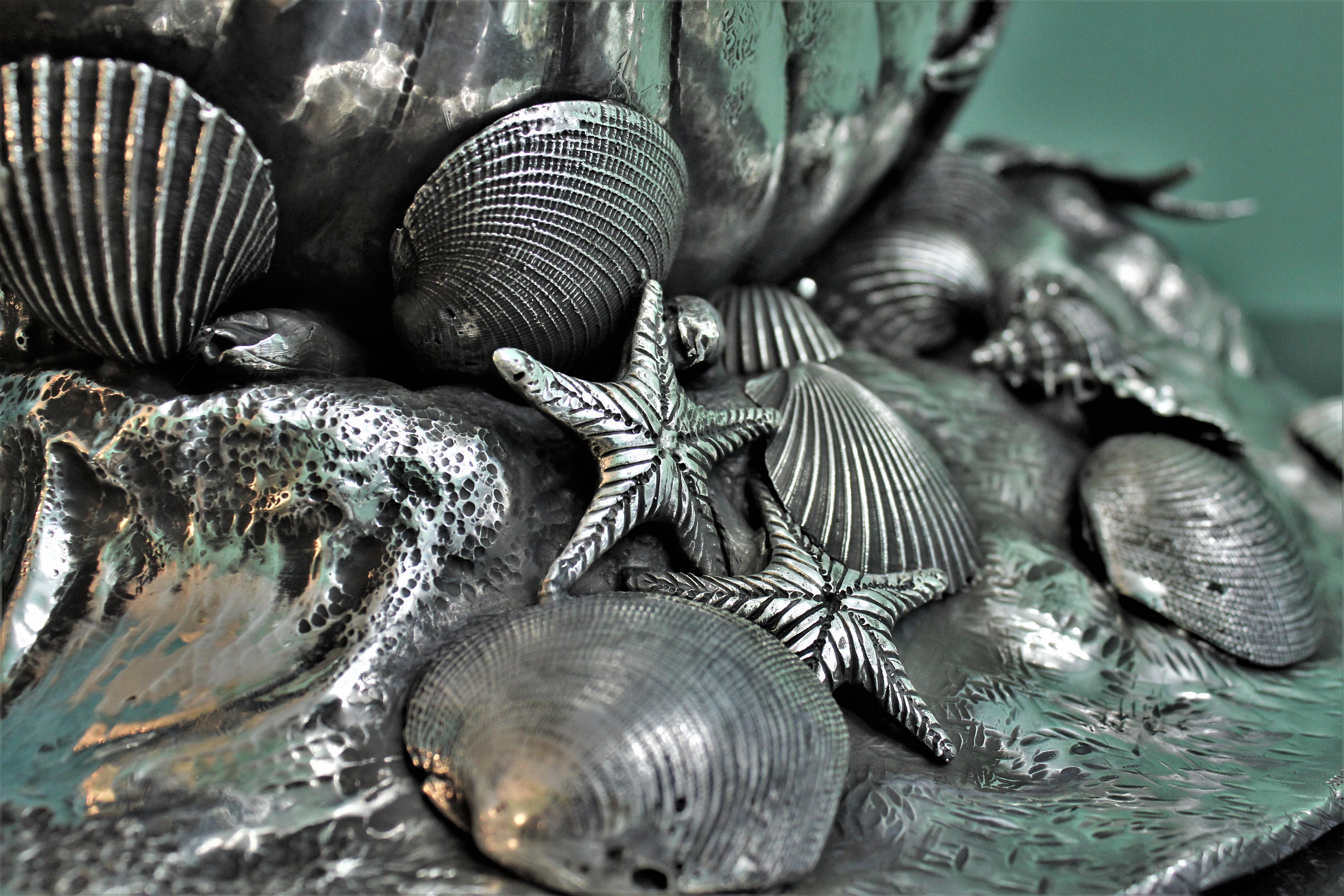 Impressive 20th Century Silver Marine Shell Cornucopia Sculpture Italy, 1930s For Sale 5