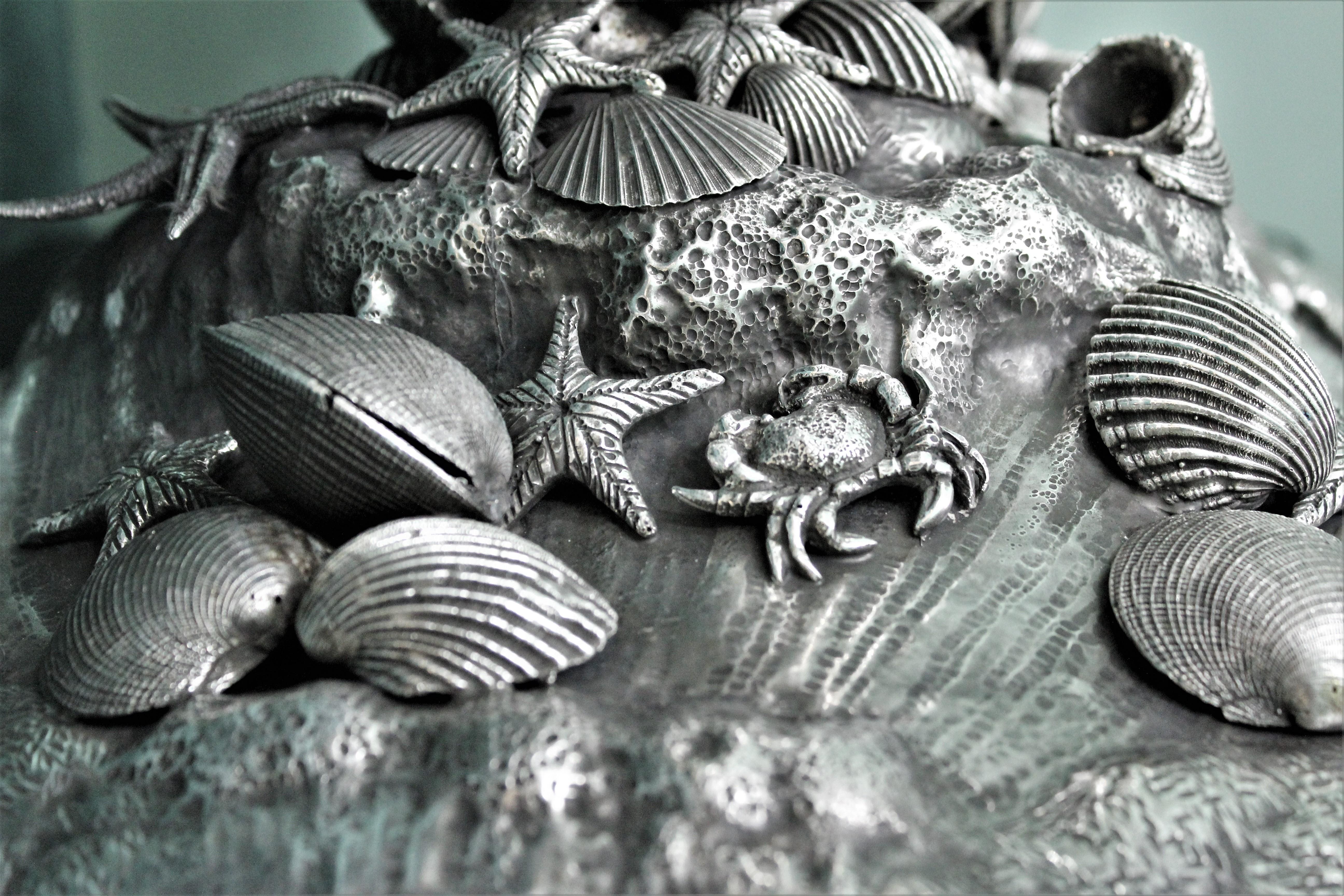 Italian Impressive 20th Century Silver Marine Shell Cornucopia Sculpture Italy, 1930s For Sale