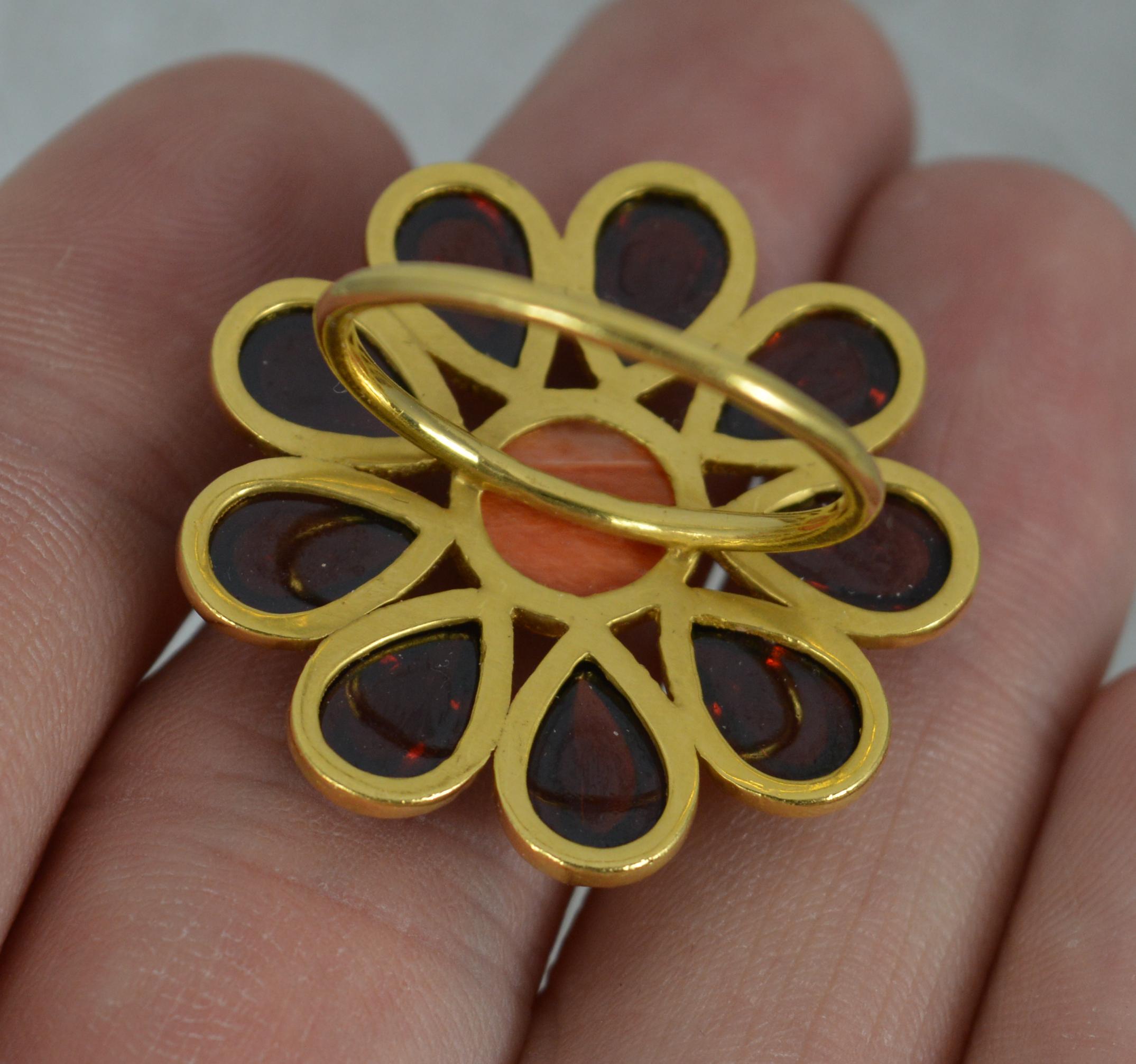 Victorian Impressive 22 Carat Gold Coral and Pear Garnet Cabochon Flower Cluster Ring