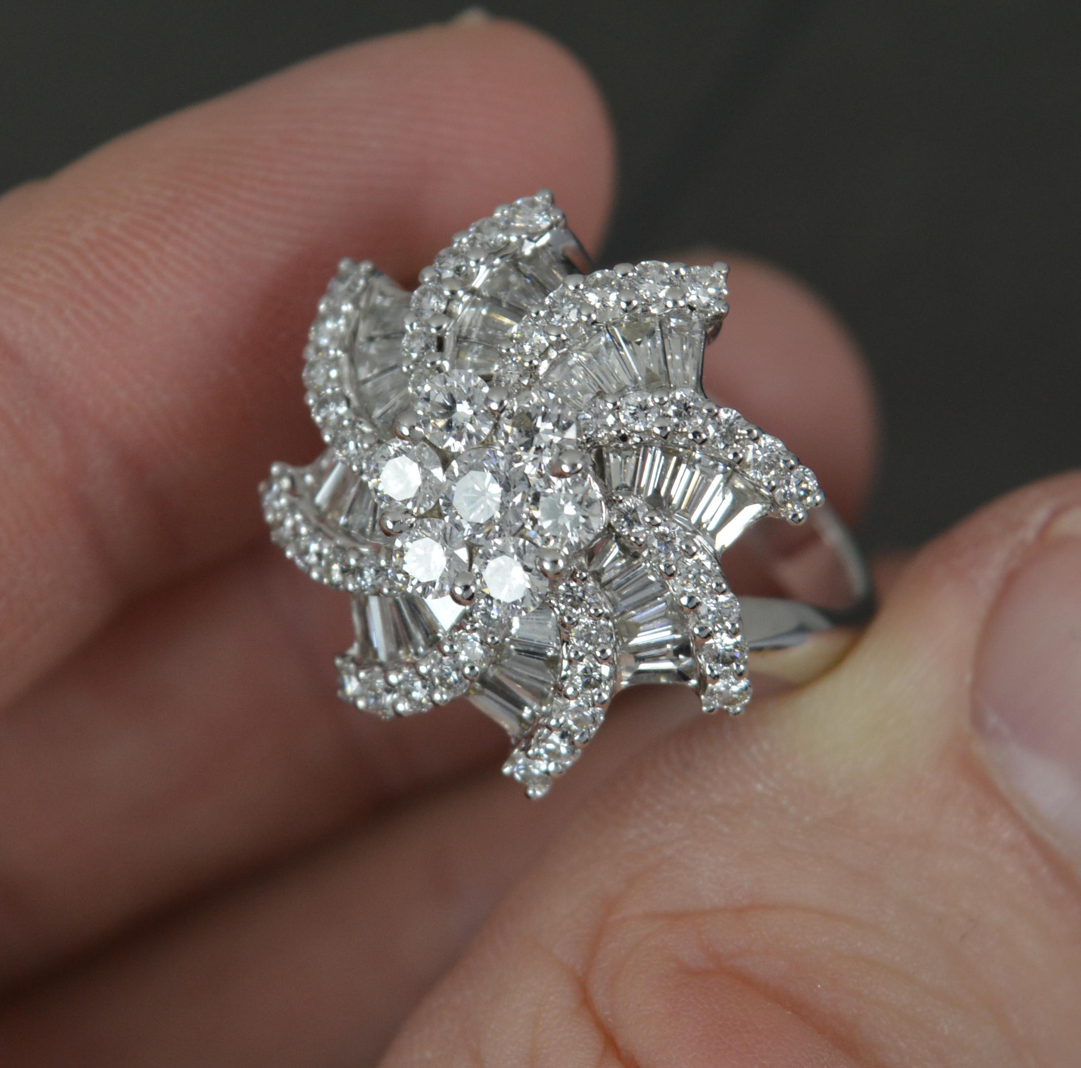 Impressive 2.5ct Diamond and 18ct Gold Swirl Cluster Ring For Sale 3