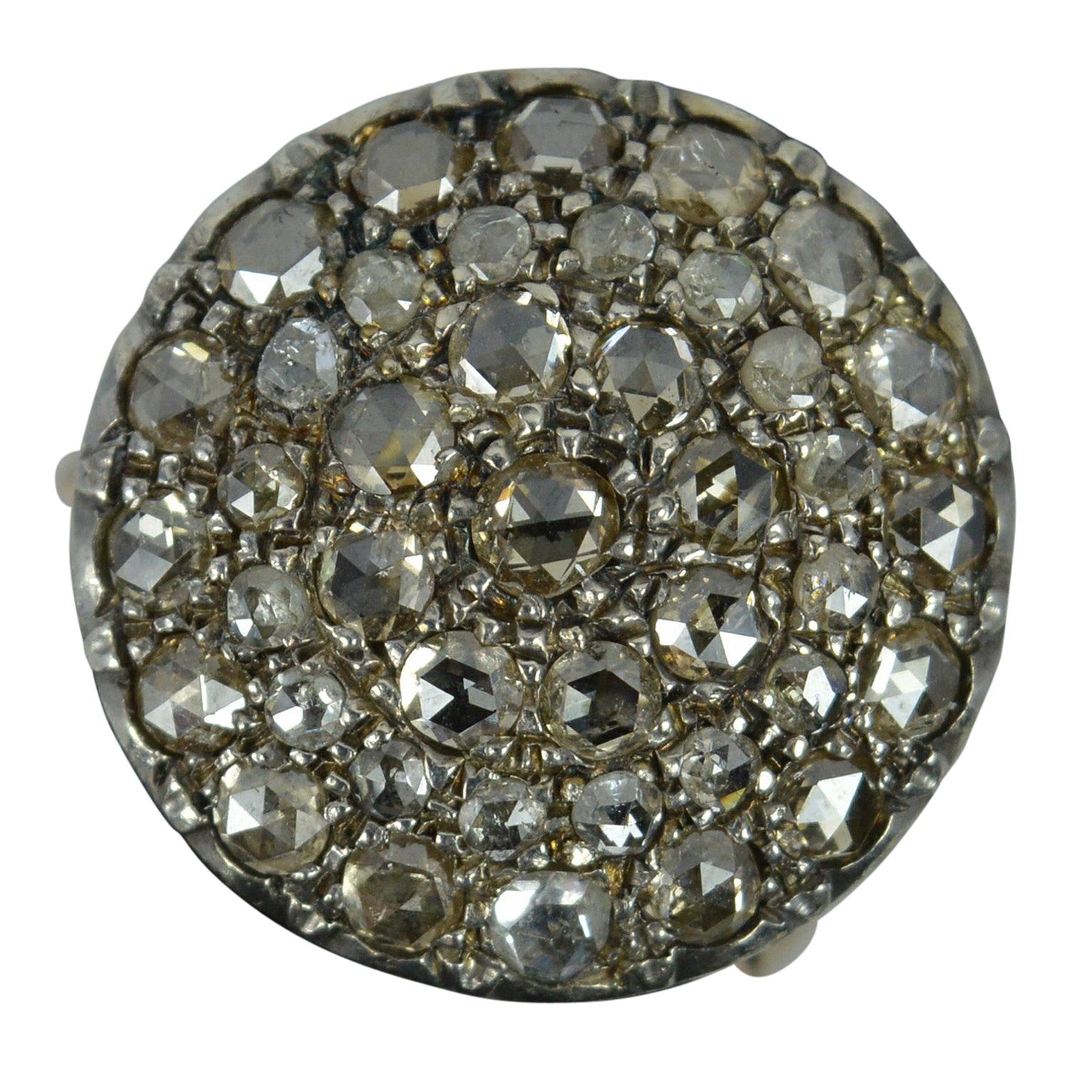 Impressive 2ct Rose Cut Diamond 15ct Rose Gold Cluster Panel Ring