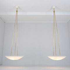 Impressive 2m High Paavo Tynell Pendants, Brass & Glass, Finland, Taito 1940s.
