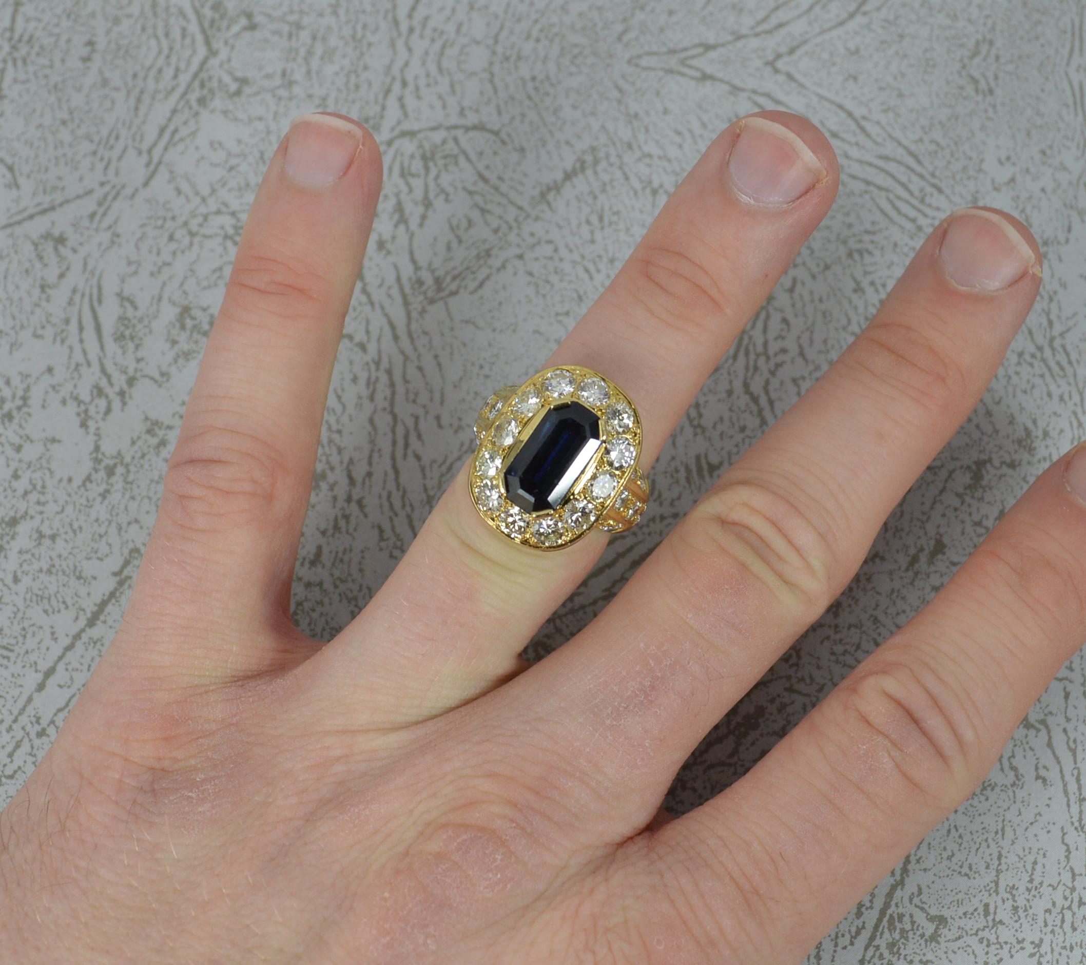 Art Deco Impressive 3.00 Carat Diamond 3.75 Carat Sapphire 18 Carat Gold Cluster Ring