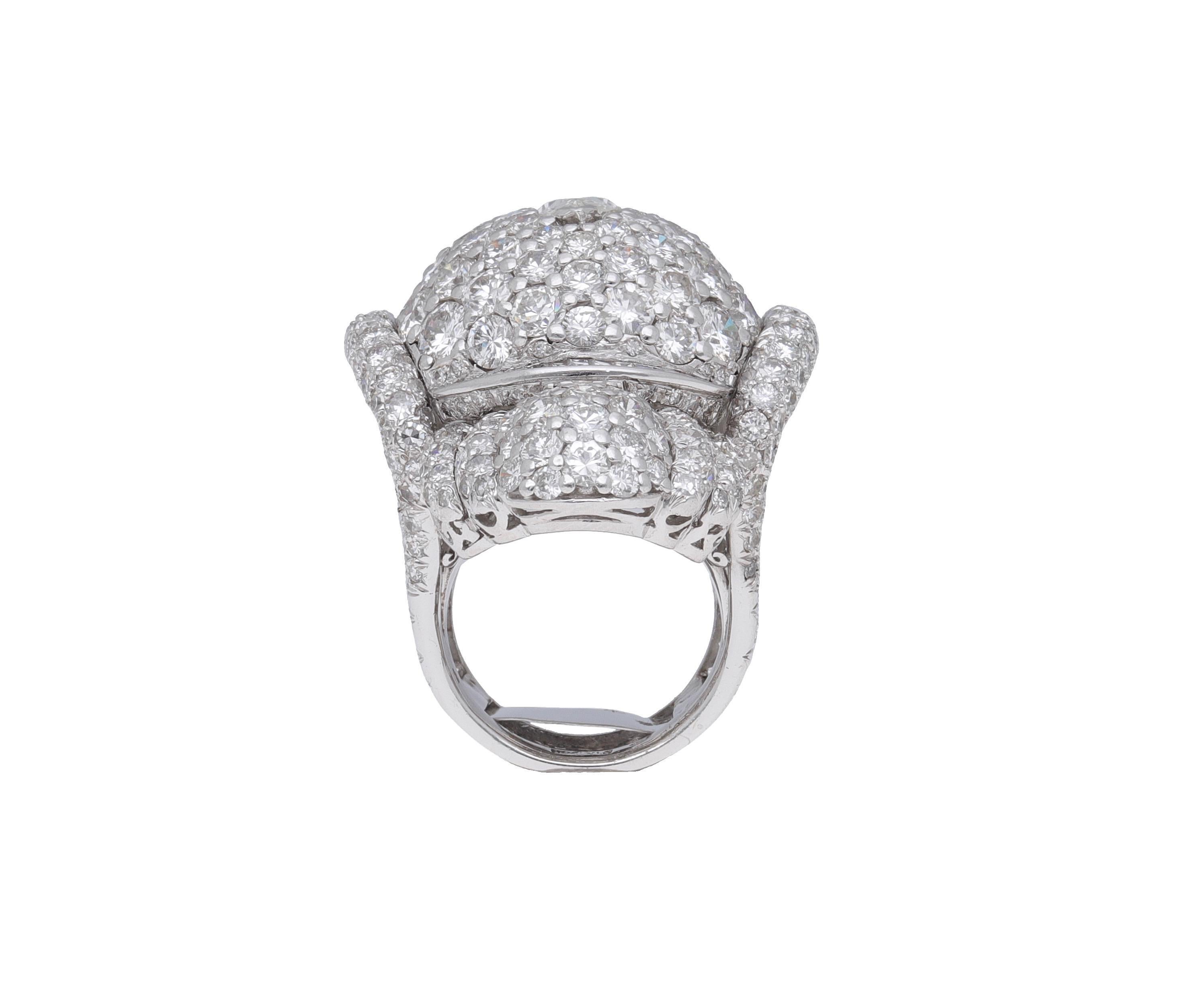 Women's Impressive 34.75 Carats Diamonds Platinum 18 Kt. White Gold Cocktail Ring For Sale