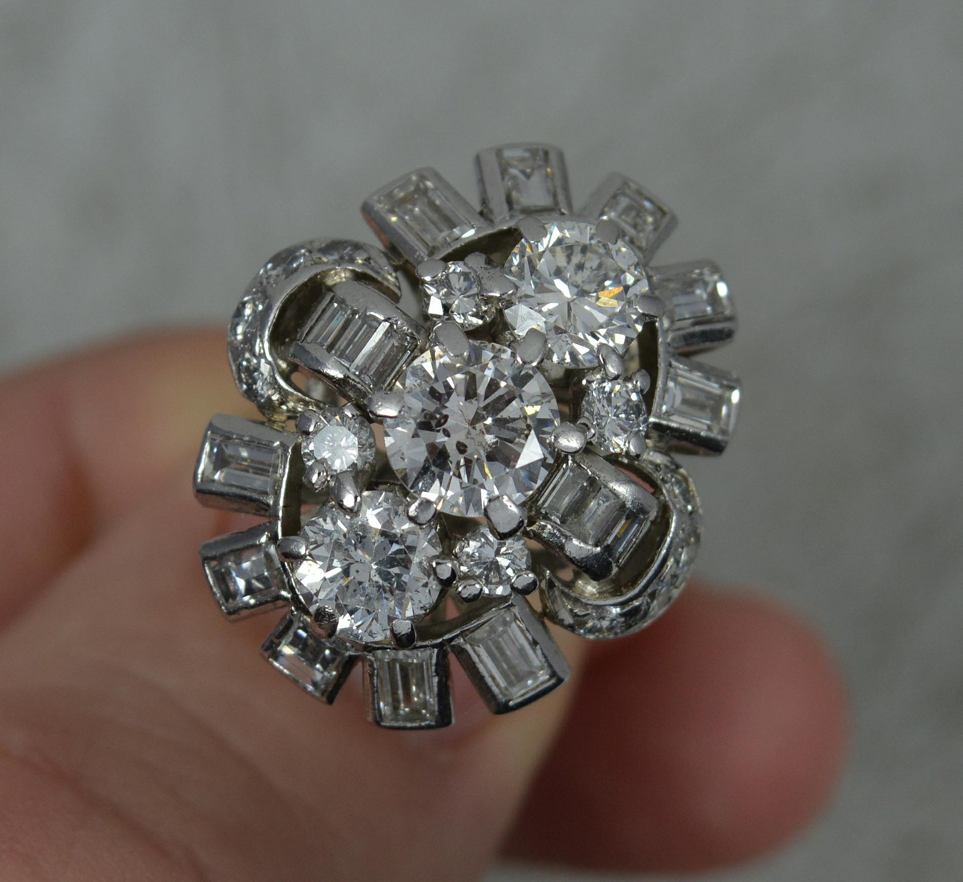 Impressive 3.5ct Diamond and Platinum Cluster Cocktail Ring, c1940 3