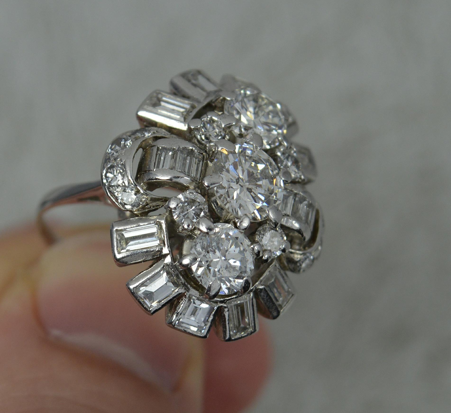 Impressive 3.5ct Diamond and Platinum Cluster Cocktail Ring, c1940 4