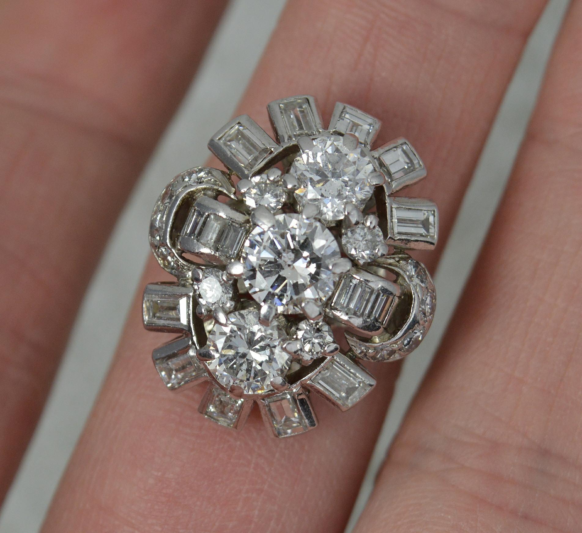 Impressive 3.5ct Diamond and Platinum Cluster Cocktail Ring, c1940 5