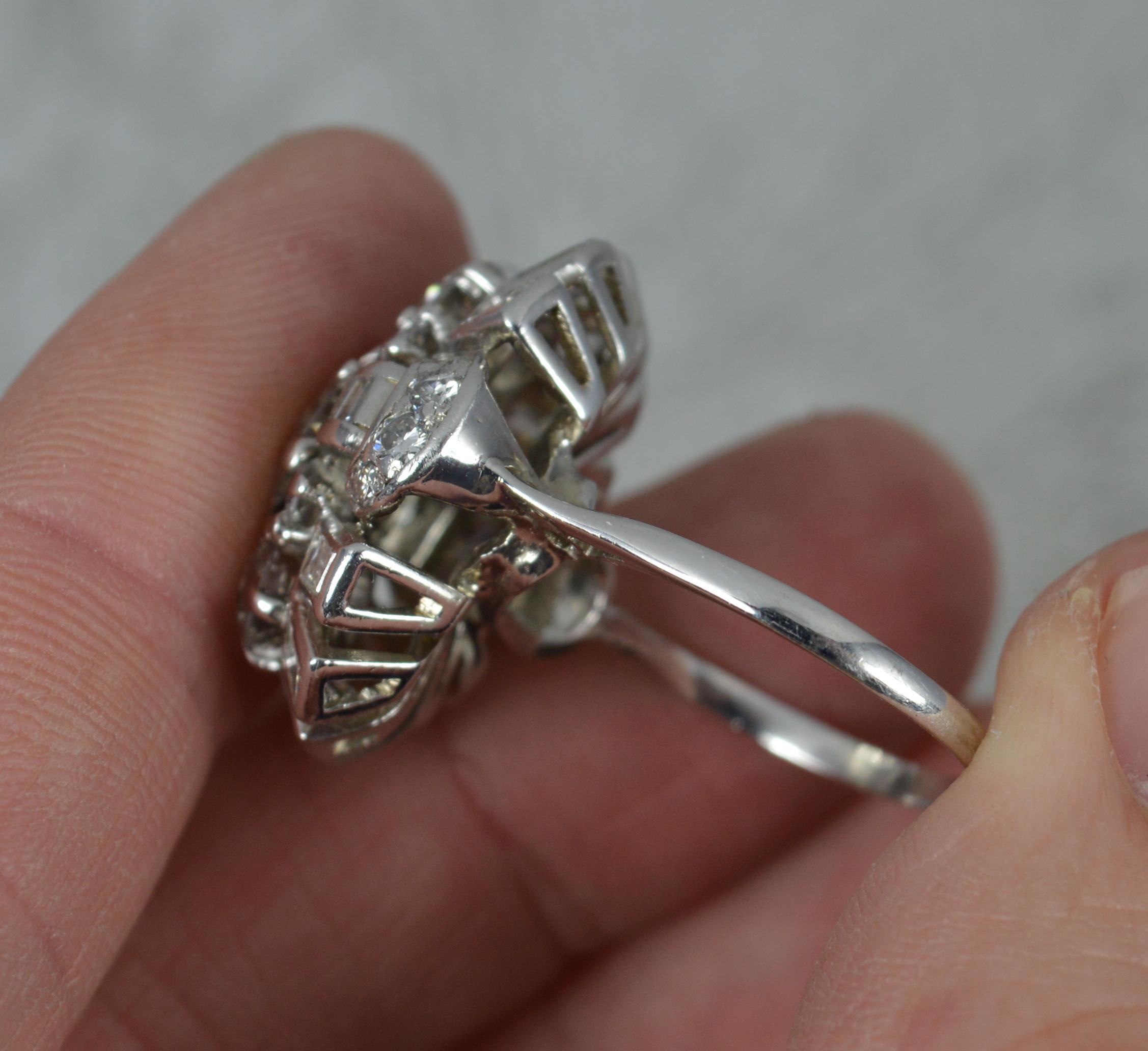 Round Cut Impressive 3.5ct Diamond and Platinum Cluster Cocktail Ring, c1940