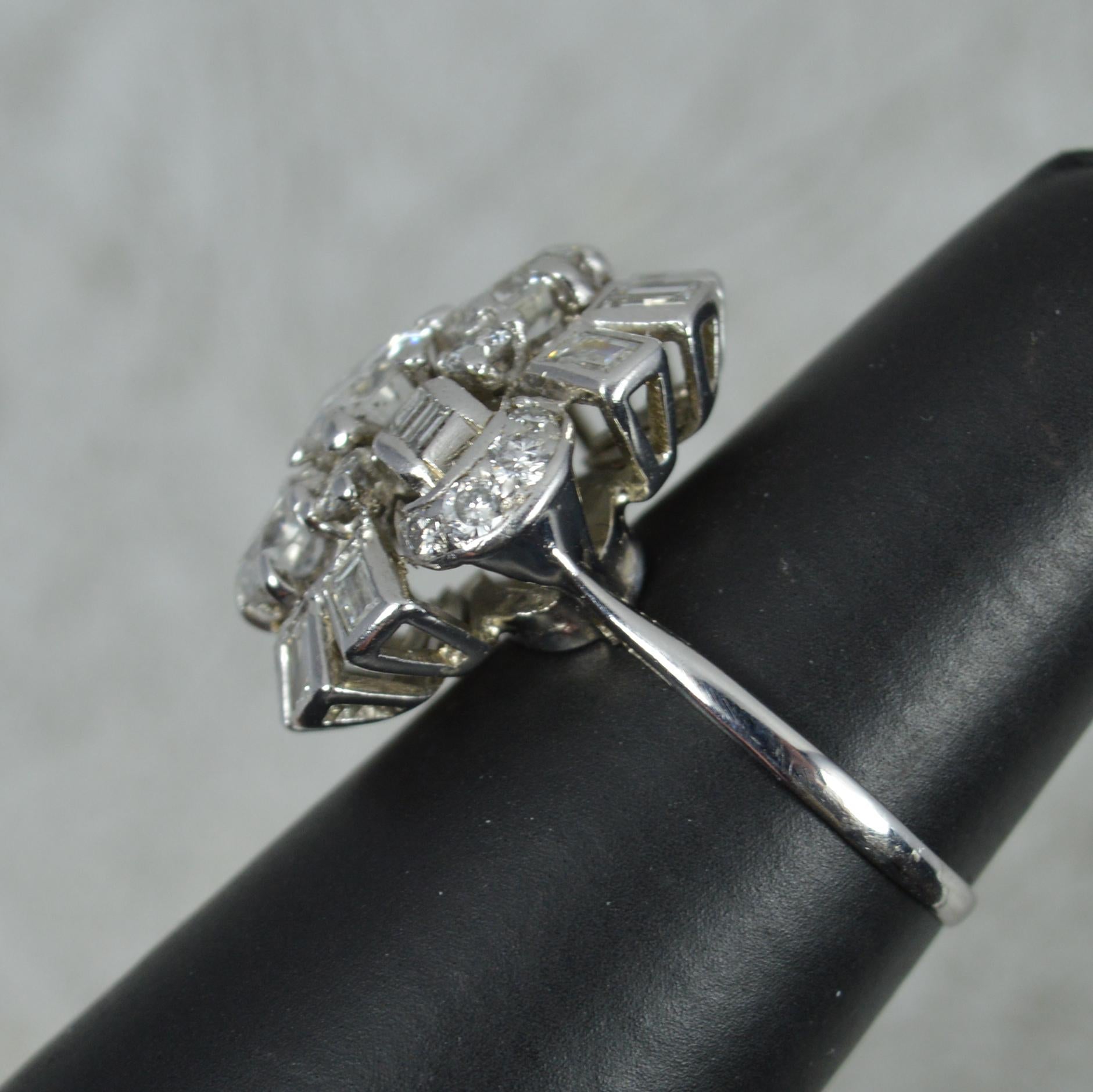 Impressive 3.5ct Diamond and Platinum Cluster Cocktail Ring, c1940 1