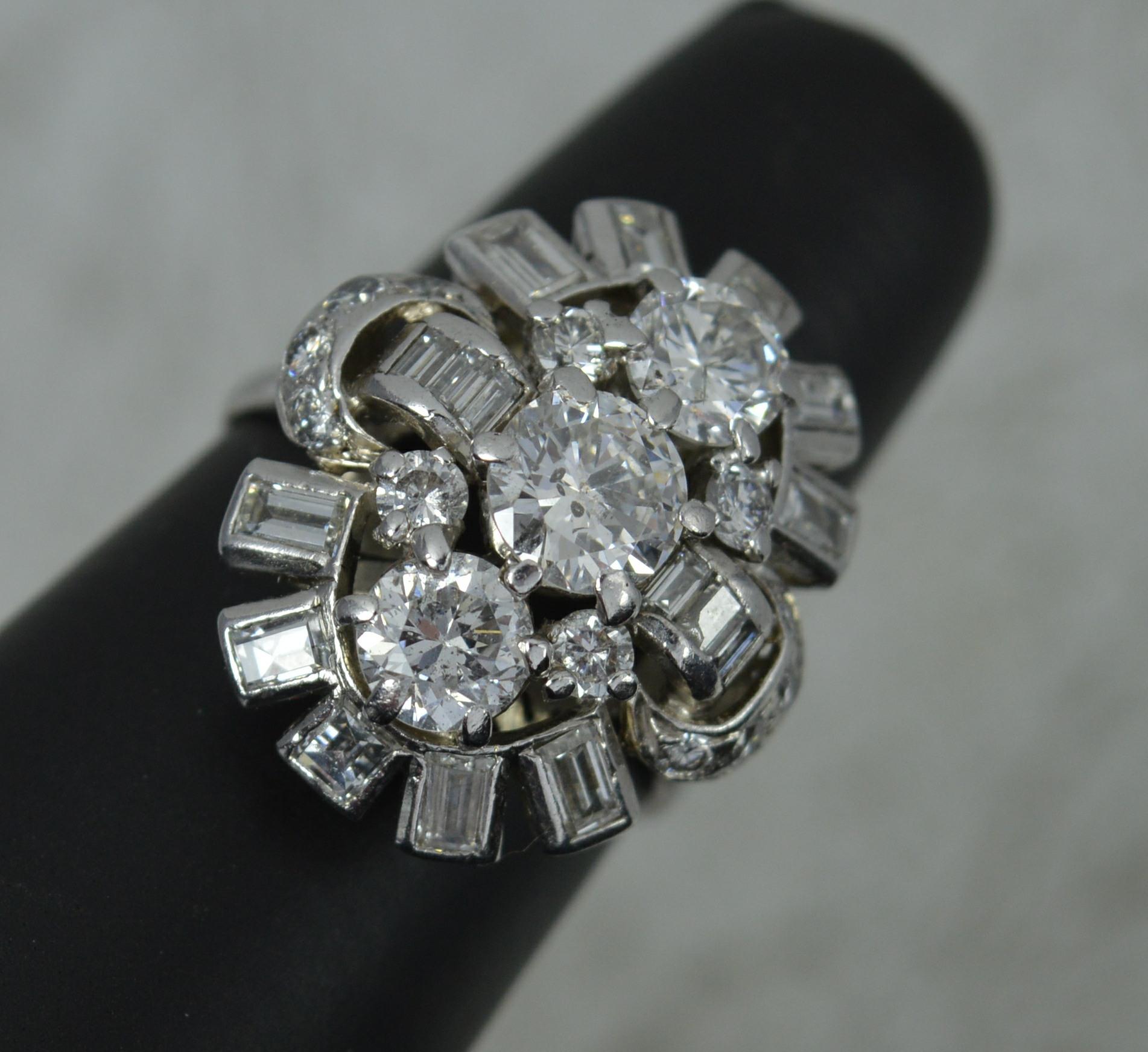 Impressive 3.5ct Diamond and Platinum Cluster Cocktail Ring, c1940 2