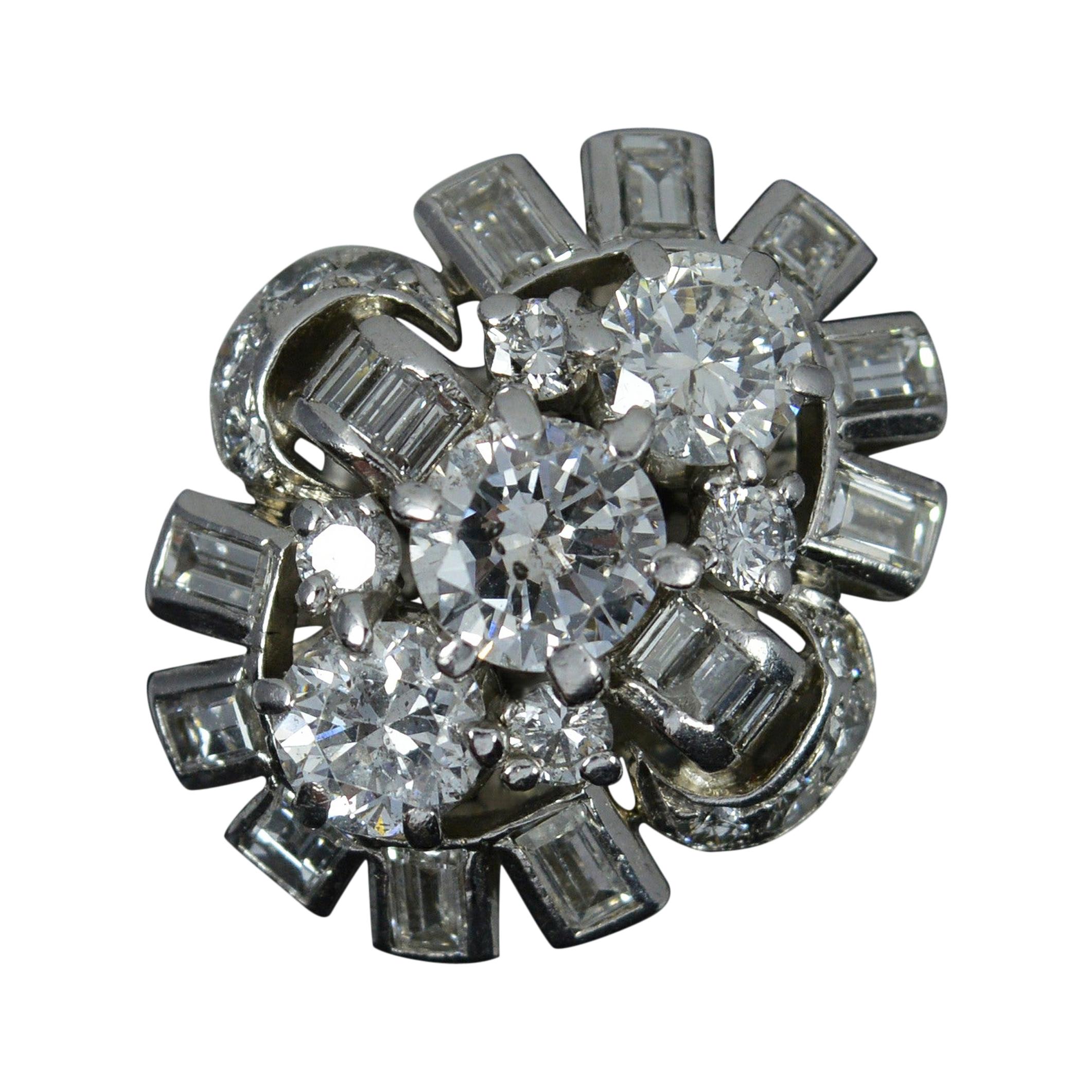 Impressive 3.5ct Diamond and Platinum Cluster Cocktail Ring, c1940