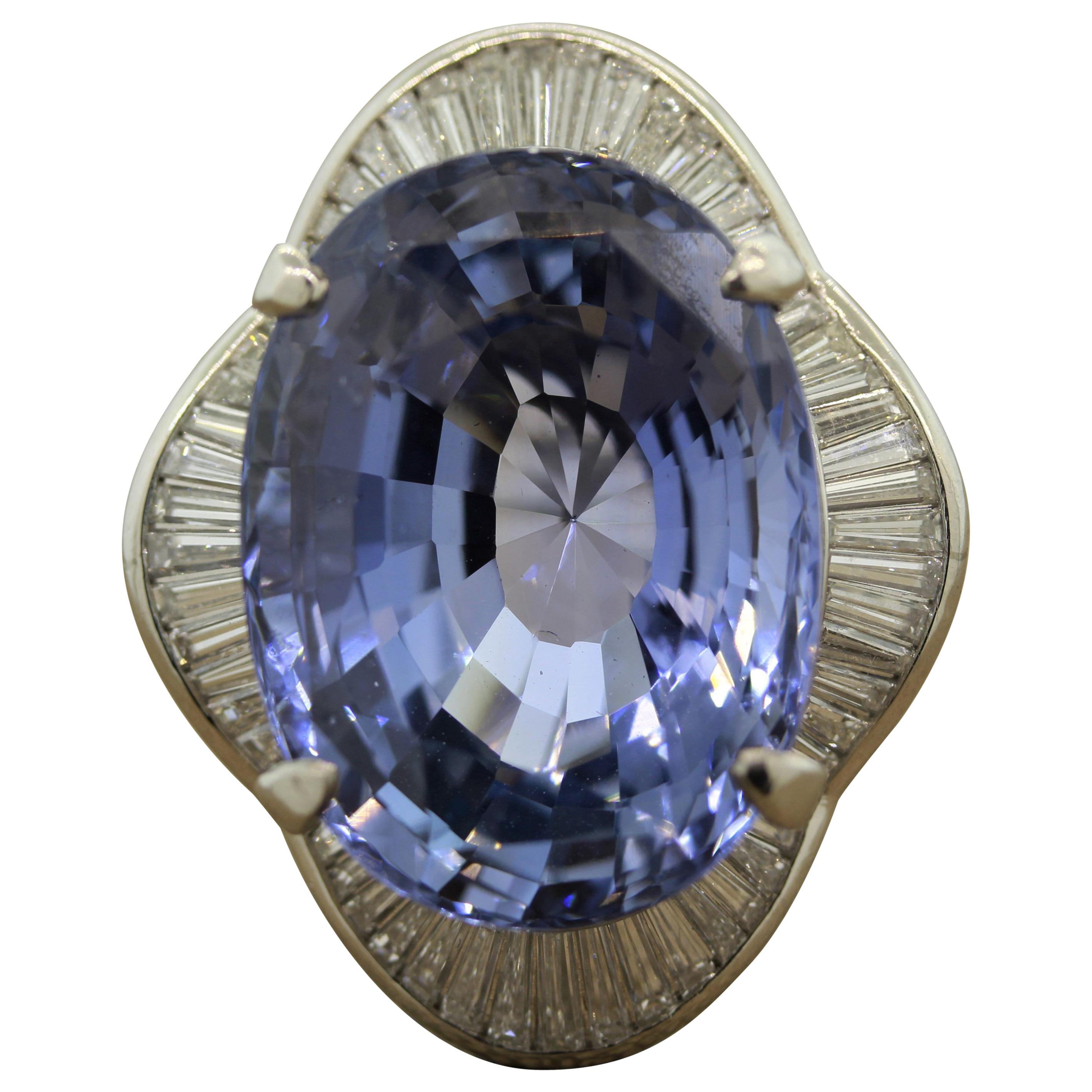 Impressive 41.16 Carat Blue Sapphire Diamond Platinum Ring GIA Certified No-Heat