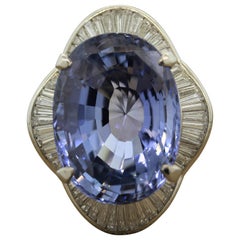 Impressive 41.16 Carat Blue Sapphire Diamond Platinum Ring GIA Certified No-Heat