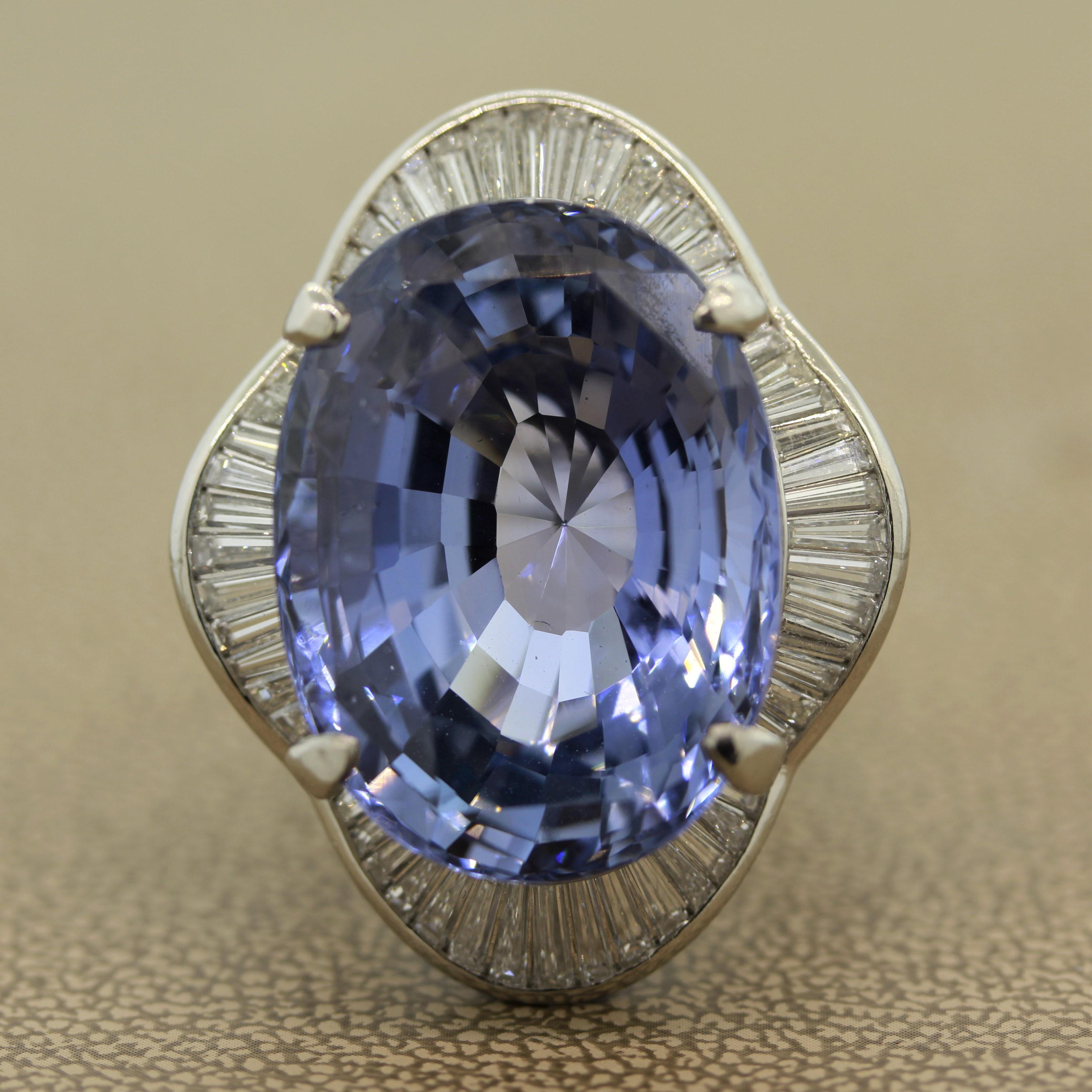 A very special stone from Ceylon (Sri Lanka) weighing an incredible 41.16 carats. It is certified by the GIA as natural with no treatment. It has a soft sky-blue color that is perfectly even. Additionally, the sapphire is eye clean with no visible